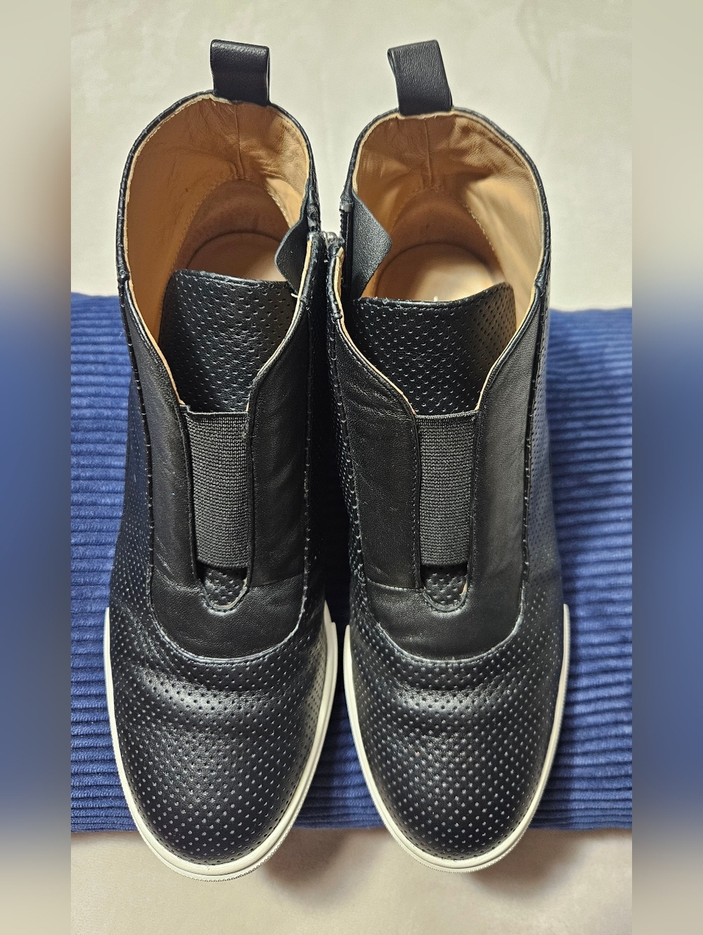 Linea Paolo Black Wedge  Perforated Leather High-Top Sneakers